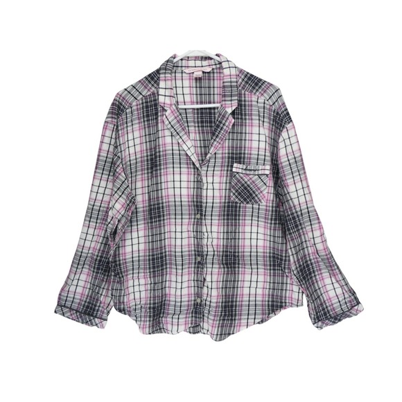 Victoria's Secret Womens Pajama Set XL Pink Plaid Button Up Sleepwear Drawstring - Picture 2 of 13